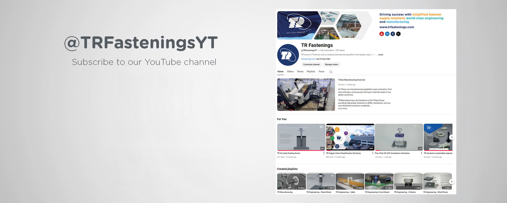 Sign up to the TR, part of Trifast plc Group YouTube channel