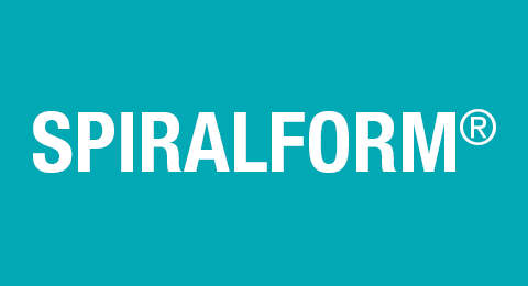 Spiralform logo in white on a turquoise background