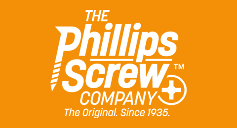 Phillips Screw Company logo in white on orange background