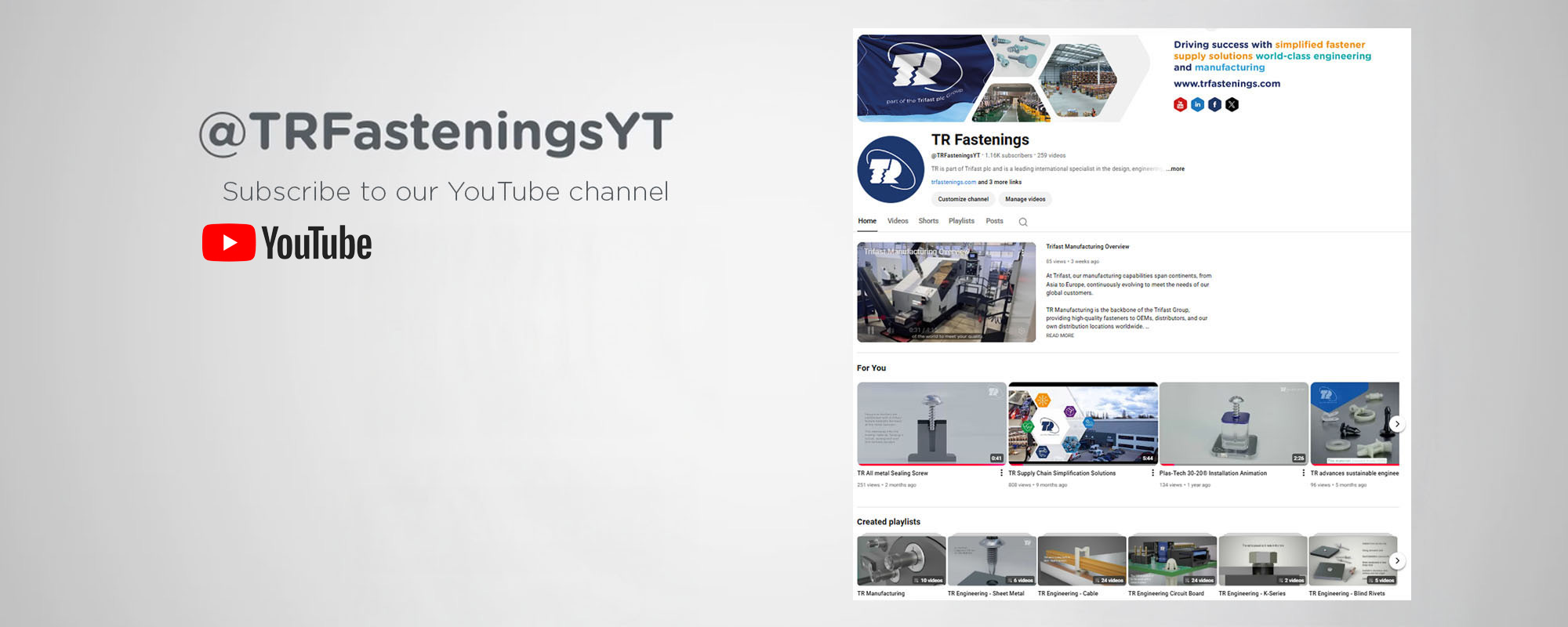 Sign up to the TR, part of Trifast plc Group YouTube channel